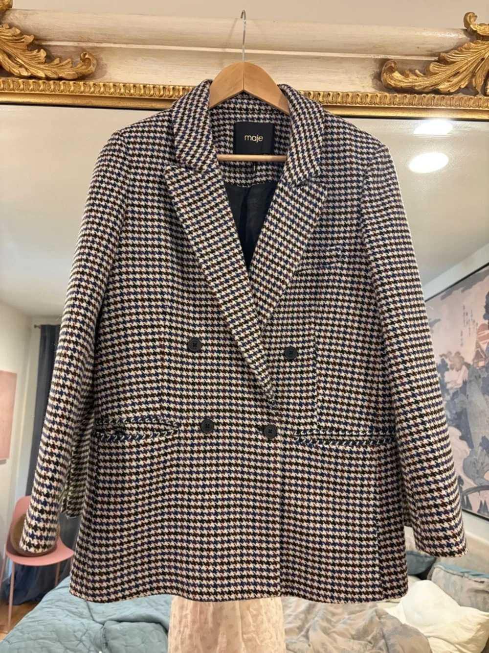MAJE Votale Houndstooth Wool blend Jacket 34 - Picture 6 of 8